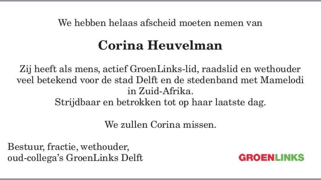 Overlijden Corina