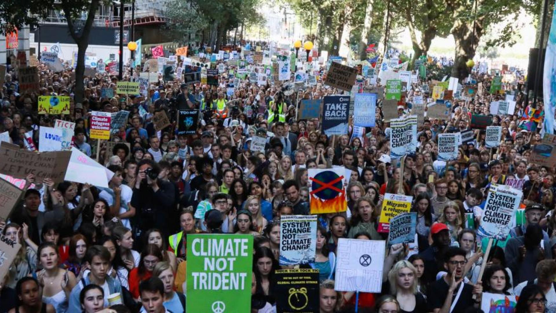 Een foto van de internationale klimaatstaking in 2019. 